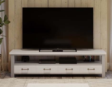 Greystone - Painted - Super Sized - Widescreen Television Cabinet - Distressed White Top - 4 Drawer