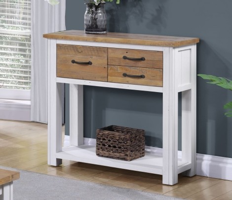 Splash Of White - Painted - Reclaimed - Rectangular - Small Console Table with Shelf - 3 Drawer