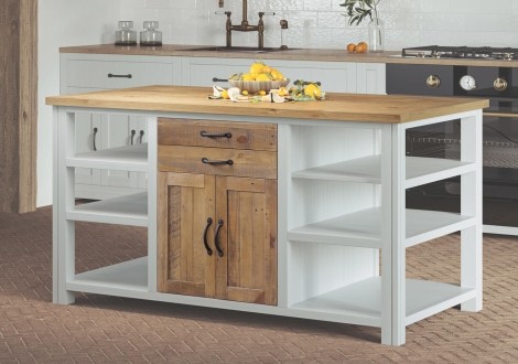 Splash Of White - Painted - Reclaimed - Kitchen Island with 6 Open Shelves - 4 Drawer & 4 Door