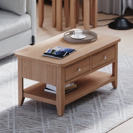 Arlena - Natural Oak 2 Drawer Coffee Table - Matte Lacquer Finish