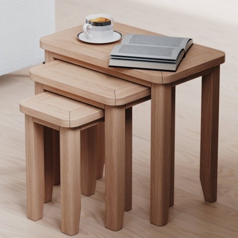 Arlena - Natural Oak Nest of 3 Tables - Matte Lacquer Finish