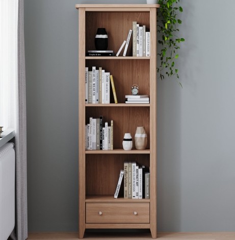 Arlena - Natural Oak 1 Drawer 4 Open Shelves Large Bookcase - Matte Lacquer Finish