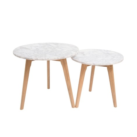 Harlow - Oak + White Marble Top - Nest Of 2 Tables